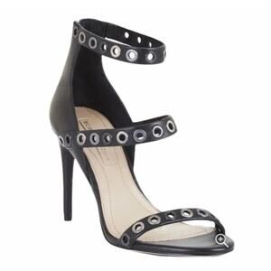 BCBGMAXAZRIA Parry Black Grommet Stiletto Strappy Heels Anthropologie Size 9